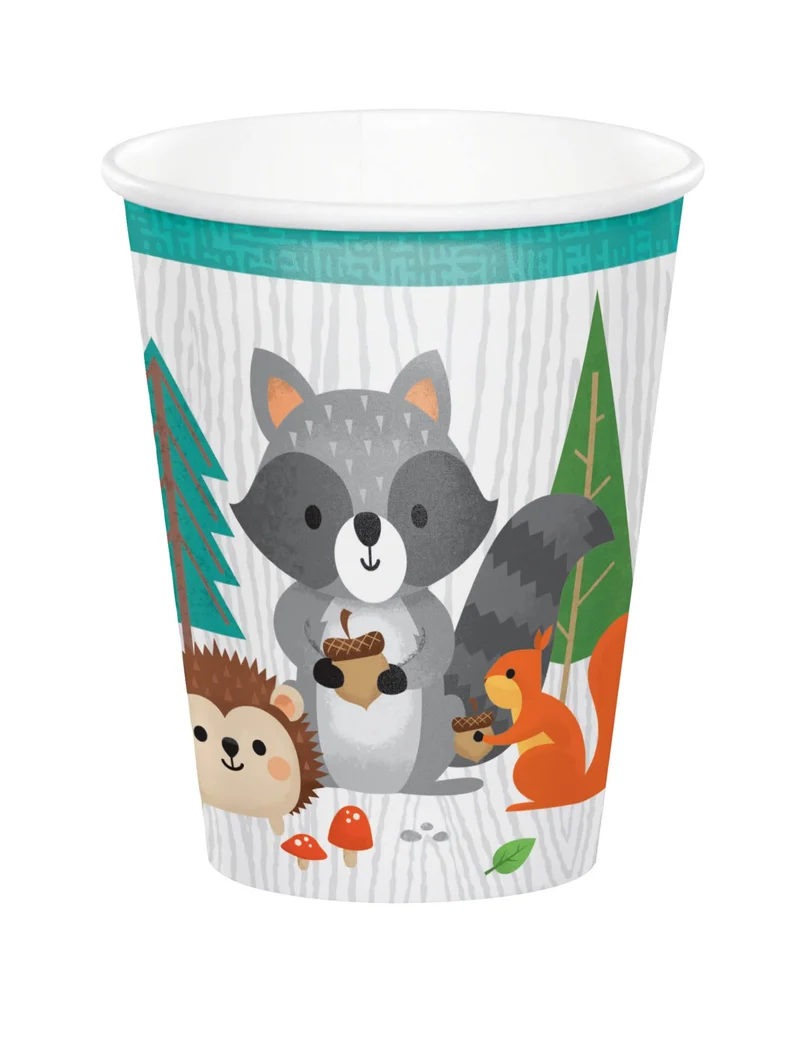 8 Pappbecher Waldtiere 256 ml für Geburtstag