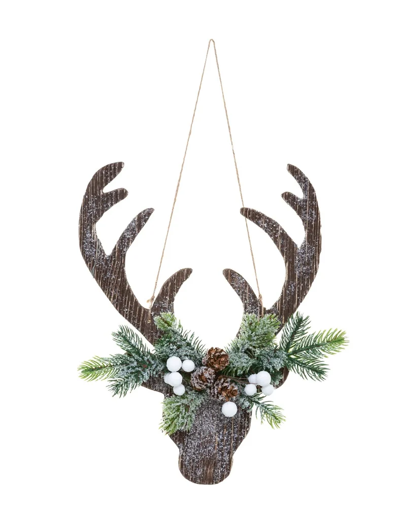 Weihnachts-Rentierkopf-Hängeornament aus Holz, 34 cm