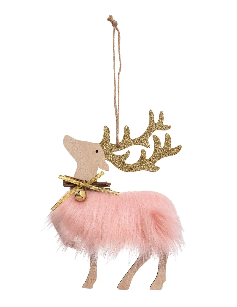 Feenhafte Rentier-Hängefigur 17,5 cm aus rosa Glitzerstoff