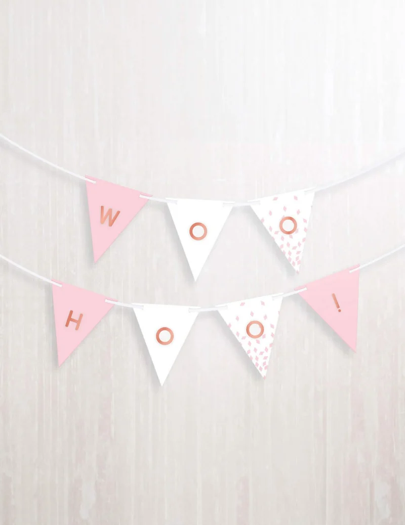 Personalisierbare Rose Gold Papier-Wimpelkette 4,5 m mit Aufklebern