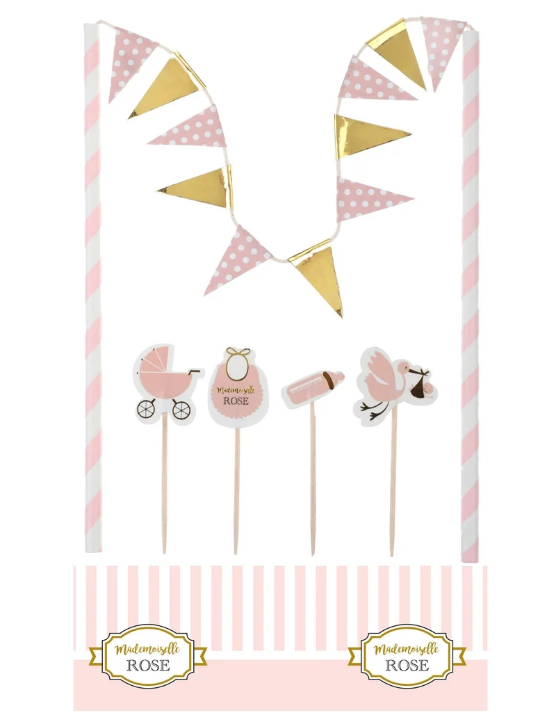 6 Baby Shower Kuchendekorationen Rosa Komplettset
