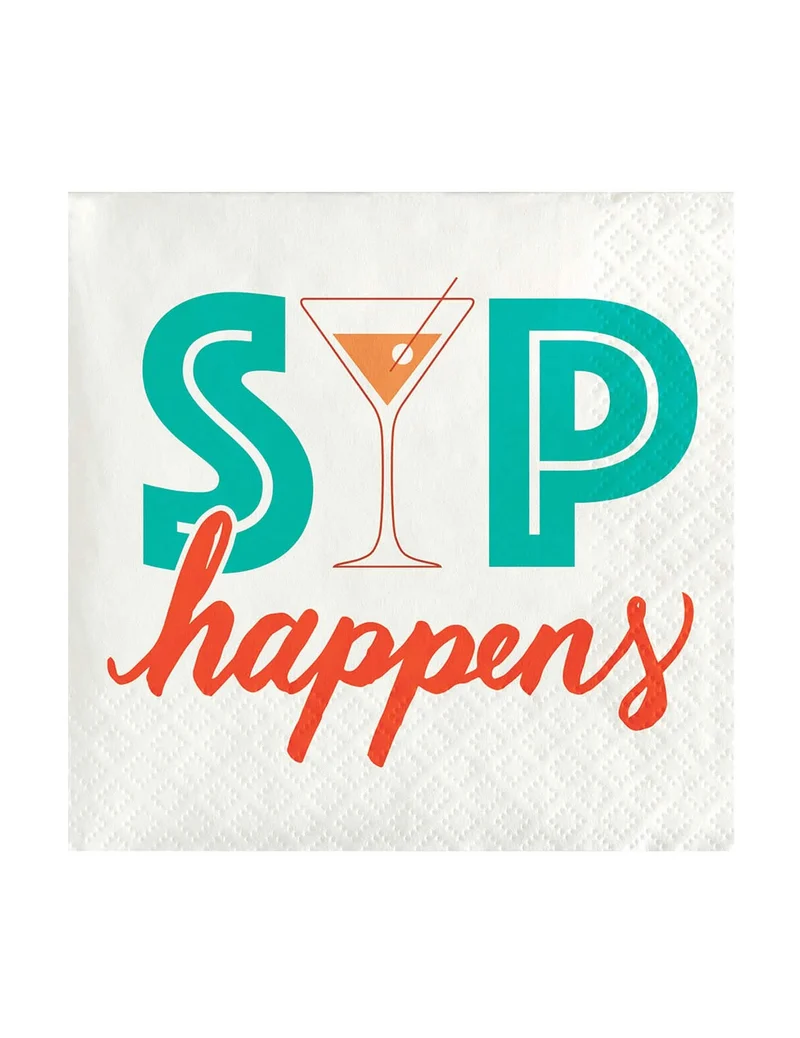 24 kleine "Sip Happens" Cocktail-Papierservietten 25 x 25 cm