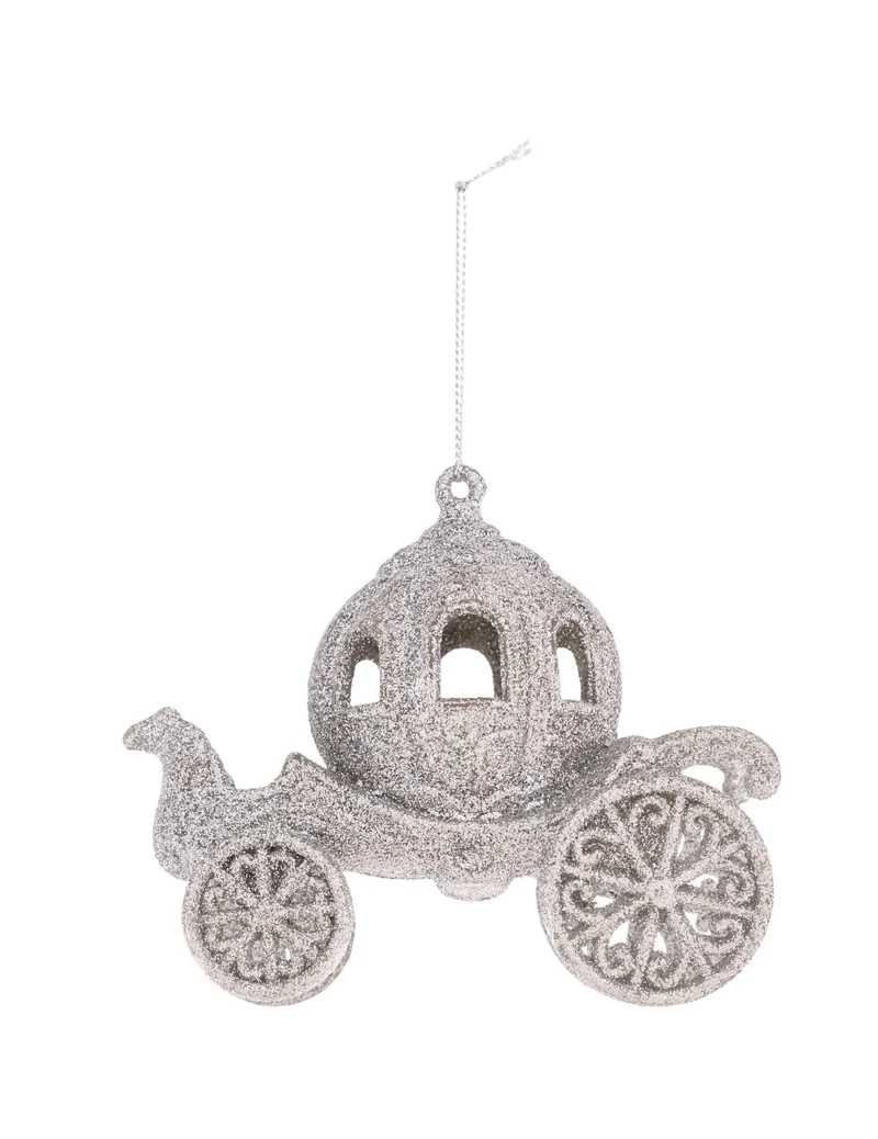 Märchenhafte Kutschen-Weihnachtsbaumschmuck 11 cm mit silbernen Pailletten