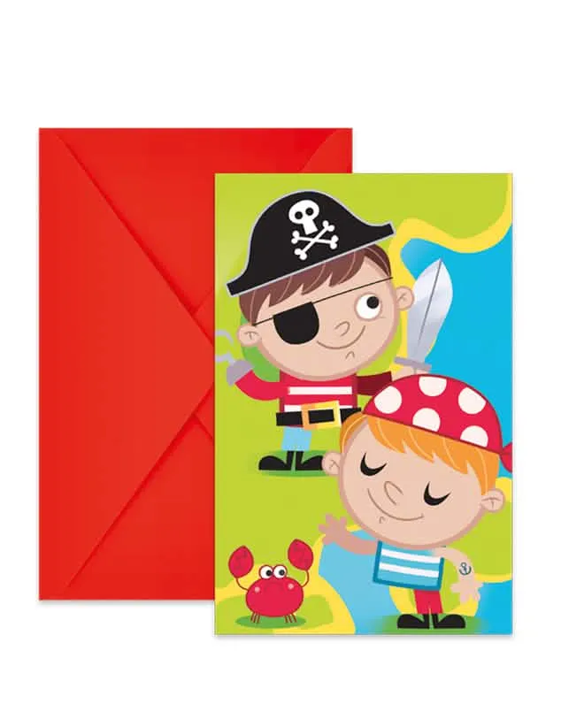 6 Piraten-Schatzsuche Einladungskarten und Umschläge 14 x 9 cm für Geburtstag