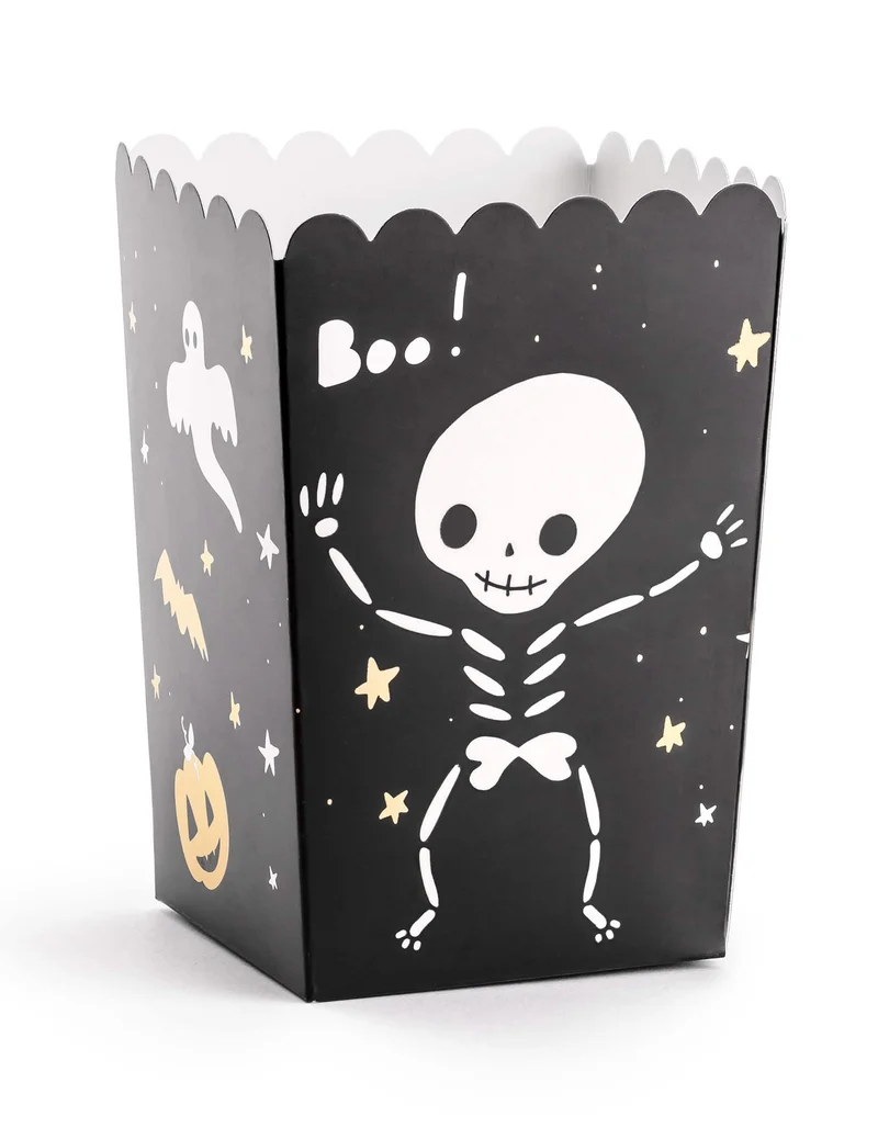 6 Halloween Boo! Popcornboxen aus Karton 7 x 7 x 12,5 cm