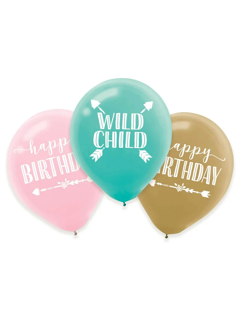 6 Latex-Boho-Geburtstagsballons 27 cm Happy Birthday