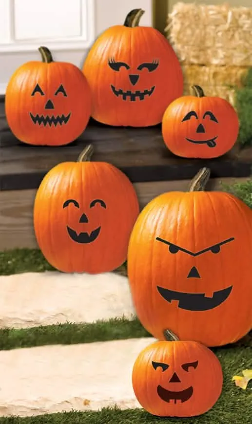 6 Kürbis-Gesichtsdekorationen zum Aufkleben, Schwarz Halloween