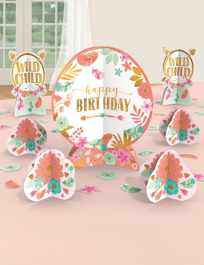 Kit 27 Boho Geburtstag Tischdekorationen aus Karton