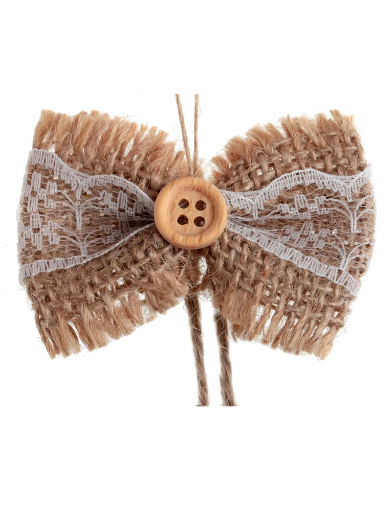 6 Mini-Schleifen aus Jute und Spitze 5 cm ländliche Dekoration