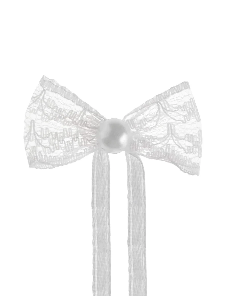 10 Mini-Spitzenschleifen 4 cm weiß mit Perle