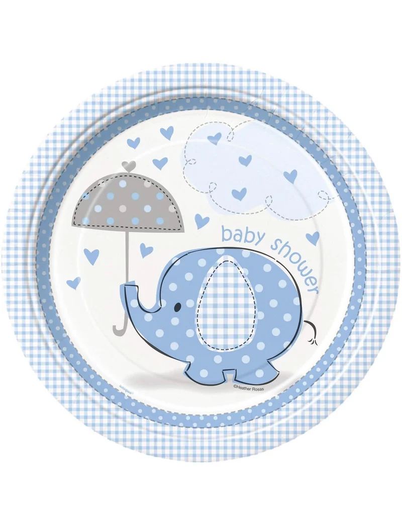 8 Pappteller blauer Elefant 23 cm Babyparty Junge