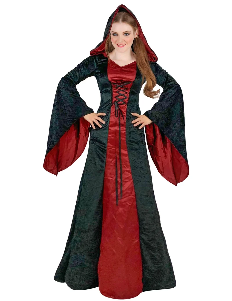 Elegantes Gothic-Damenkostüm für Halloween Vampirin schwarz-rot