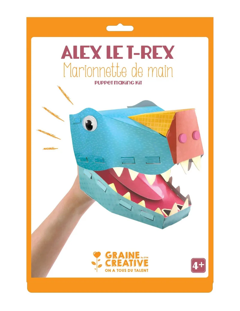 Handpuppe aus Karton Alex der T-Rex 20,5 x 29 cm, Kreativ-Set