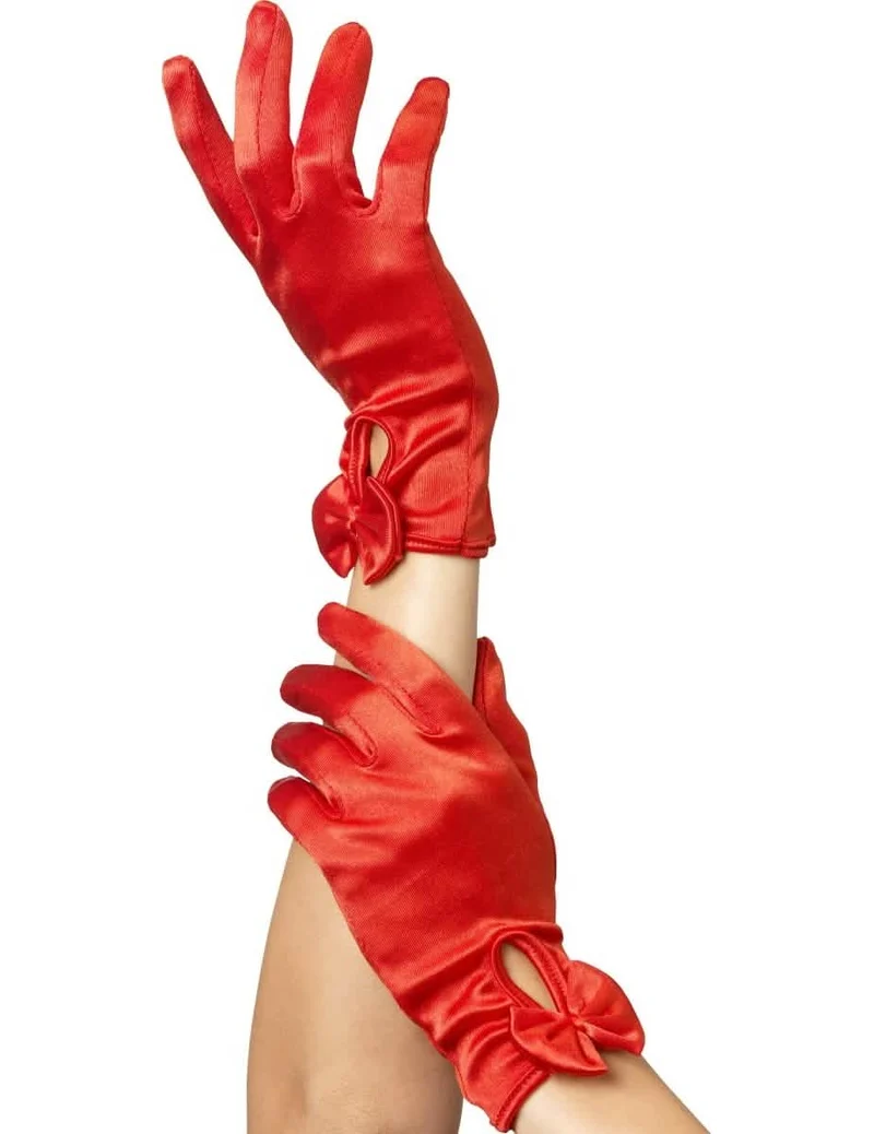 Kurze rote Damenhandschuhe mit Knoten