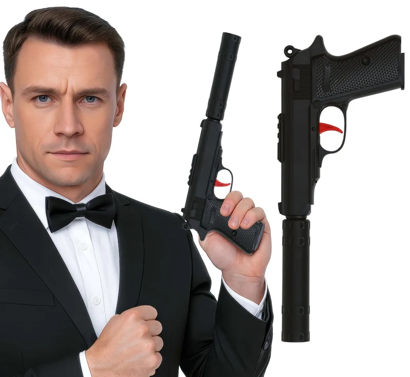 Schwarze Fake Gun mit Schalldämpfer 29cm