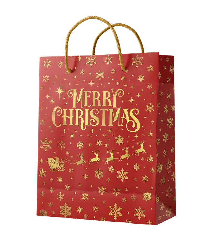 Weihnachtsgeschenk Tasche Rot Gold Frohe Weihnachten L 31cm