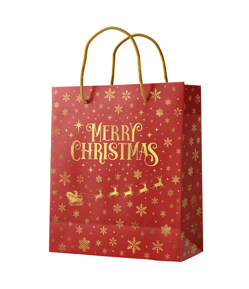 Weihnachtsgeschenk Tasche Rot Gold Frohe Weihnachten M 21cm