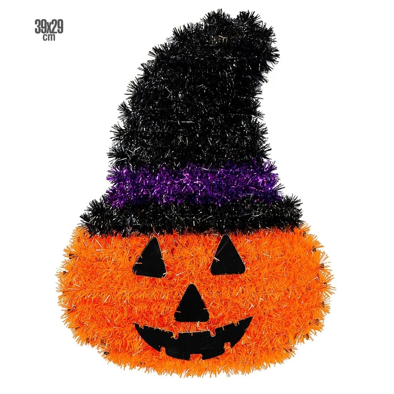 Halloween Türschild Kürbis mit Hut 39cm