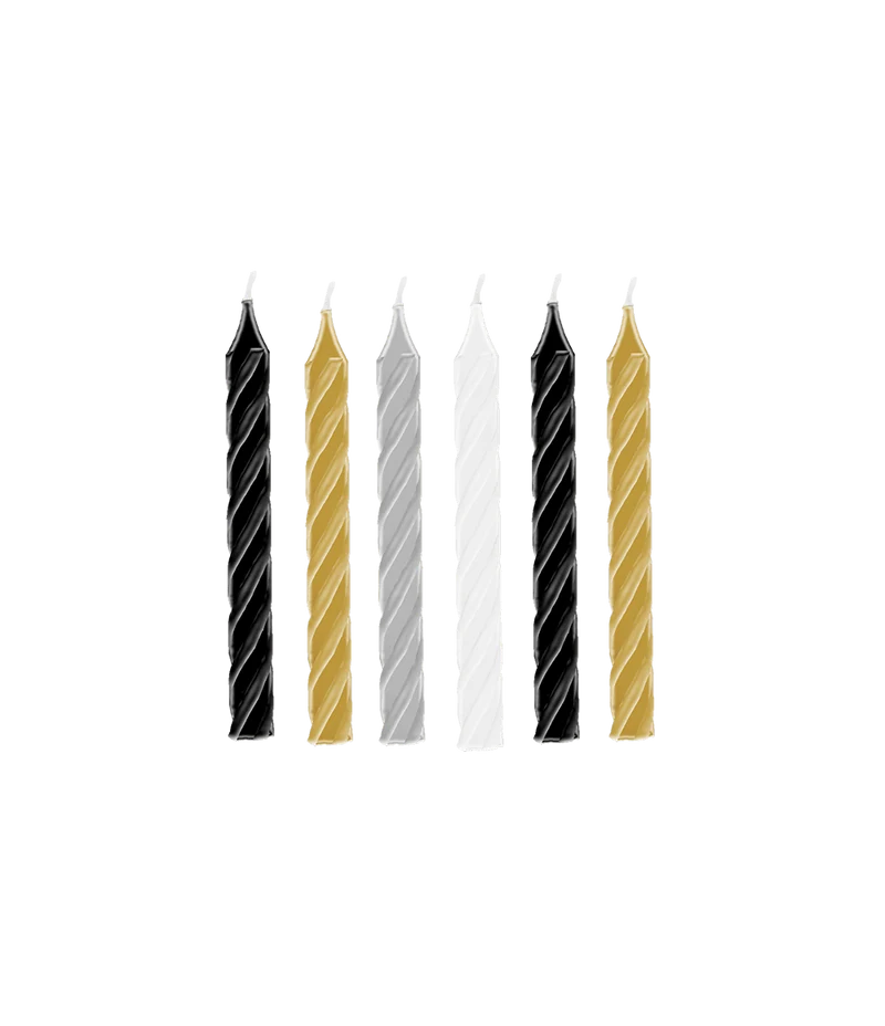 Farbige Kerzen Mix Schwarz Gold Silber Weiß 12,5cm 6Stk