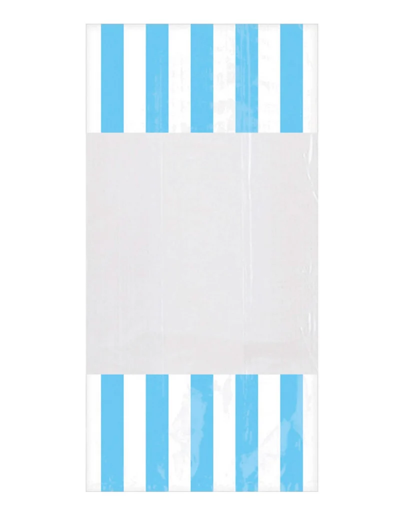 10 hellblau gestreifte Plastiktüten 25 x 13 cm mit Fenster