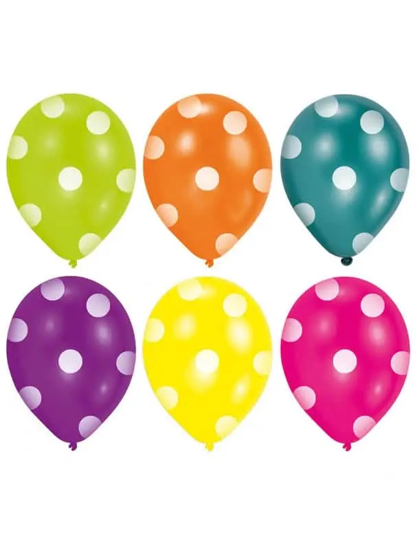6 bunte Latex-Luftballons mit Punkten 25 cm für Geburtstag