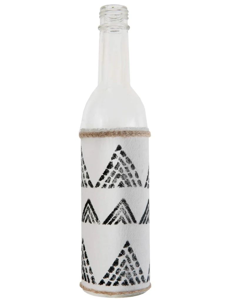 Ethnische Glasflasche schwarz-weiß 25 cm Boho Soliflore Vase