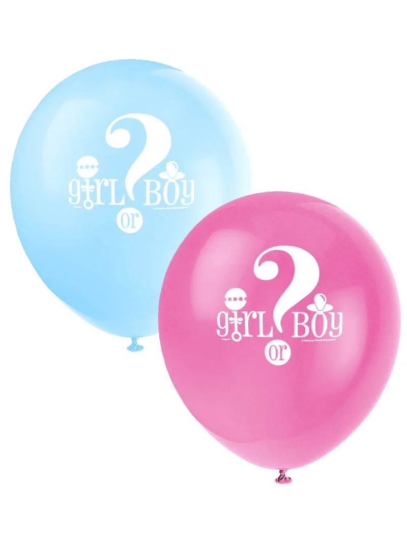 8 bedruckte Girl or Boy Ballons für Baby Shower