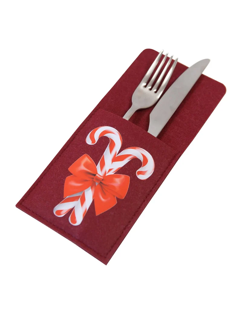 2 Bestecktaschen aus Filz Zuckerstange rot und weiß