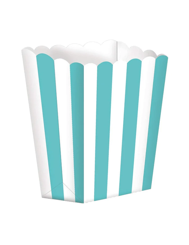 5 gestreifte Popcornboxen aus Karton mint und weiß 9 x 13 cm für Party