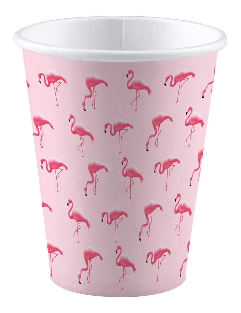 8 Flamingo Paradise Pappbecher 250 ml Hawaii-Thema