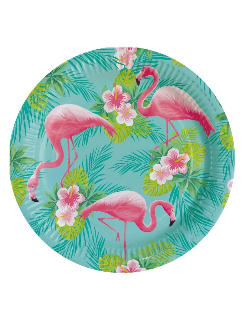 8 Pappteller Flamingo Paradies 23 cm tropische Dekoration