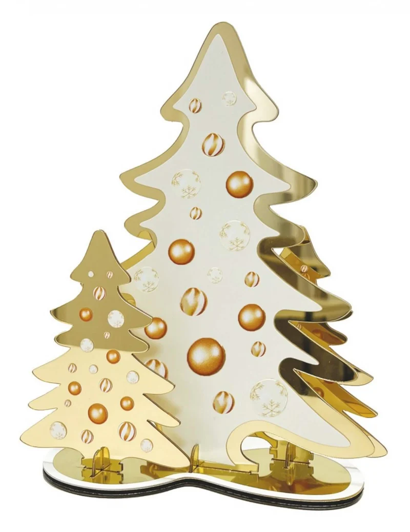 Tischdekoration Spiegeleffekt Tannenbäume Gold 20 cm aus Metall