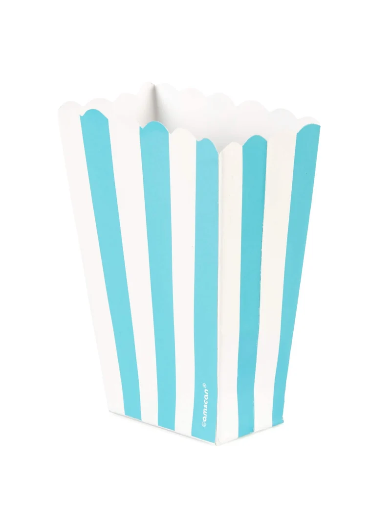 5 Popcornboxen aus Pappe, blau-weiß mit türkisfarbenen Streifen 6,3 x 13,5 x 3,8 cm