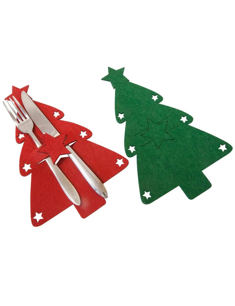 4 Besteckhalter Tanne aus Filz 26 cm Weihnachtsdeko