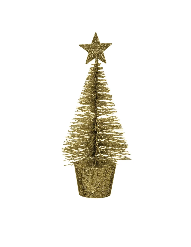 Goldener Tannenbaum-Tischdeko 14 cm aus Glitzermetall