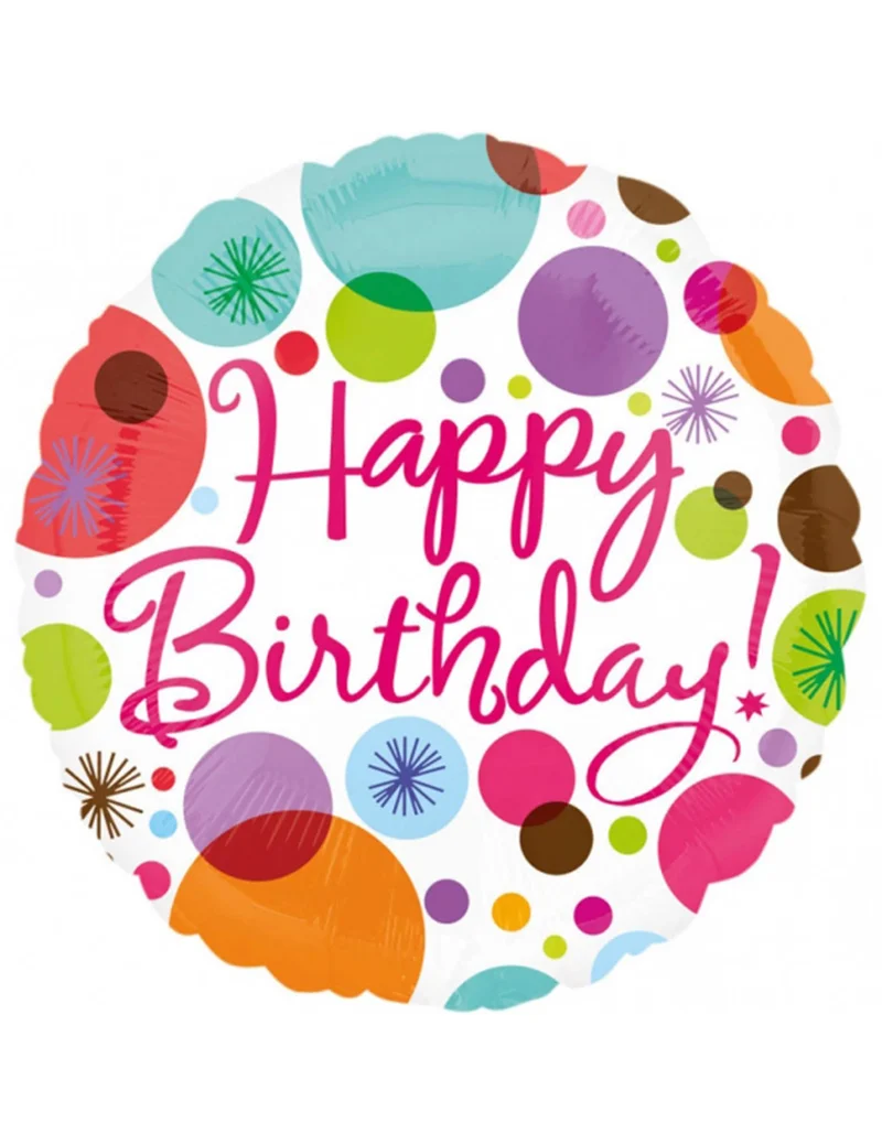Aluminium Happy Birthday Ballon 43 cm weiß mit Punkten