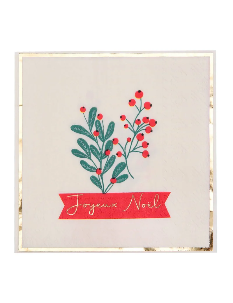 10 Weihnachtsservietten Stechpalme 33 x 33 cm mit Goldrand