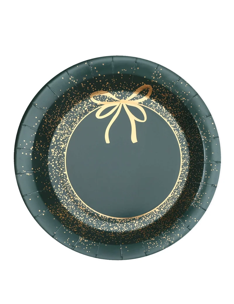10 Pappteller Weihnachten grün und gold 23 cm schickes Design