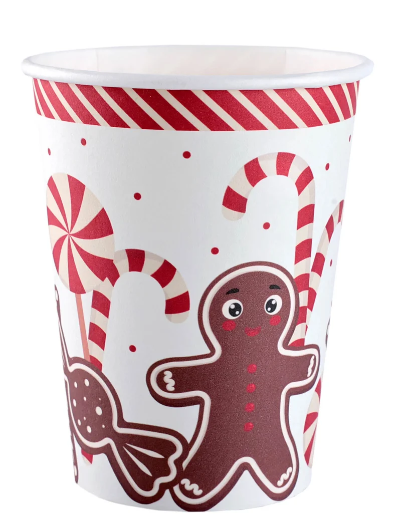 10 Becher mit Weihnachtsdessertmotiv 27 cl aus Karton