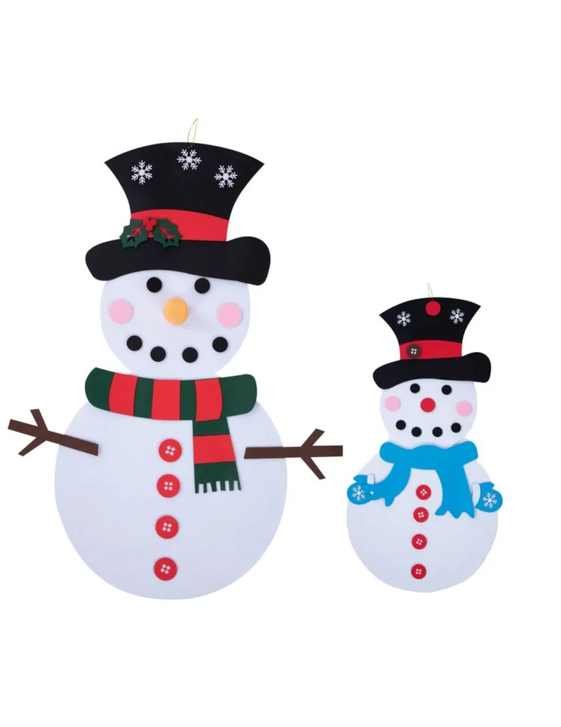 Schneemann mit Hängedekorationen 50 x 98 cm aus Filz
