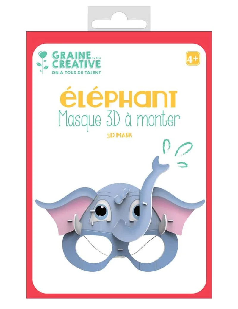 3D-Maske zum Zusammenbauen aus Karton, Elefant 16 x 23 cm, Bastelset für Kinder