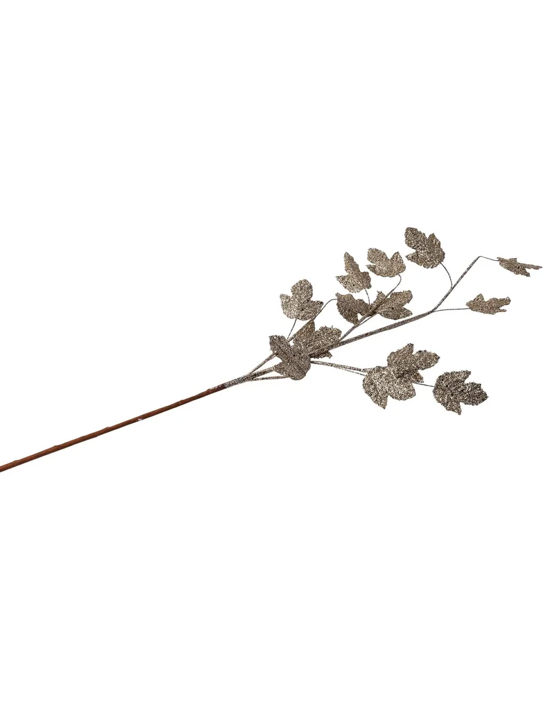 Ast mit champagnerfarbenen Glitzer-Ahornblättern 75 cm und Pailletten