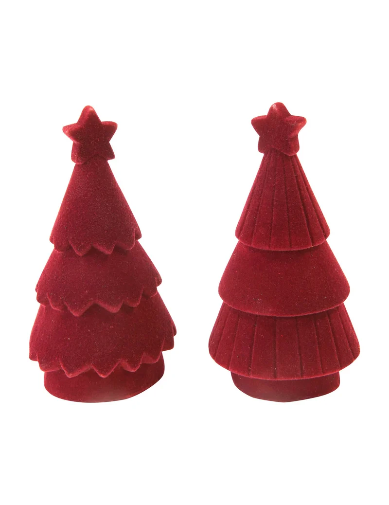 Samt-Effekt Weihnachtsbaum aus Harz, dunkelrot, 11 cm, schicke Dekoration