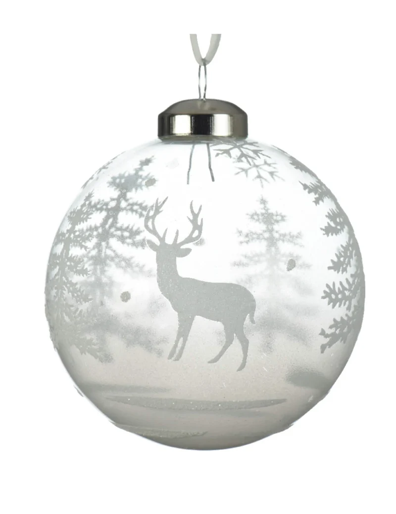 3 transparente Glasskugeln mit verschneiten Motiven 8 cm für den Weihnachtsbaum