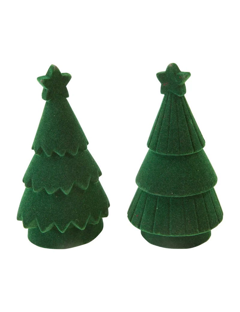 Weihnachtsbaum aus Harz mit grünem Samteffekt 11 cm, Tischdekoration