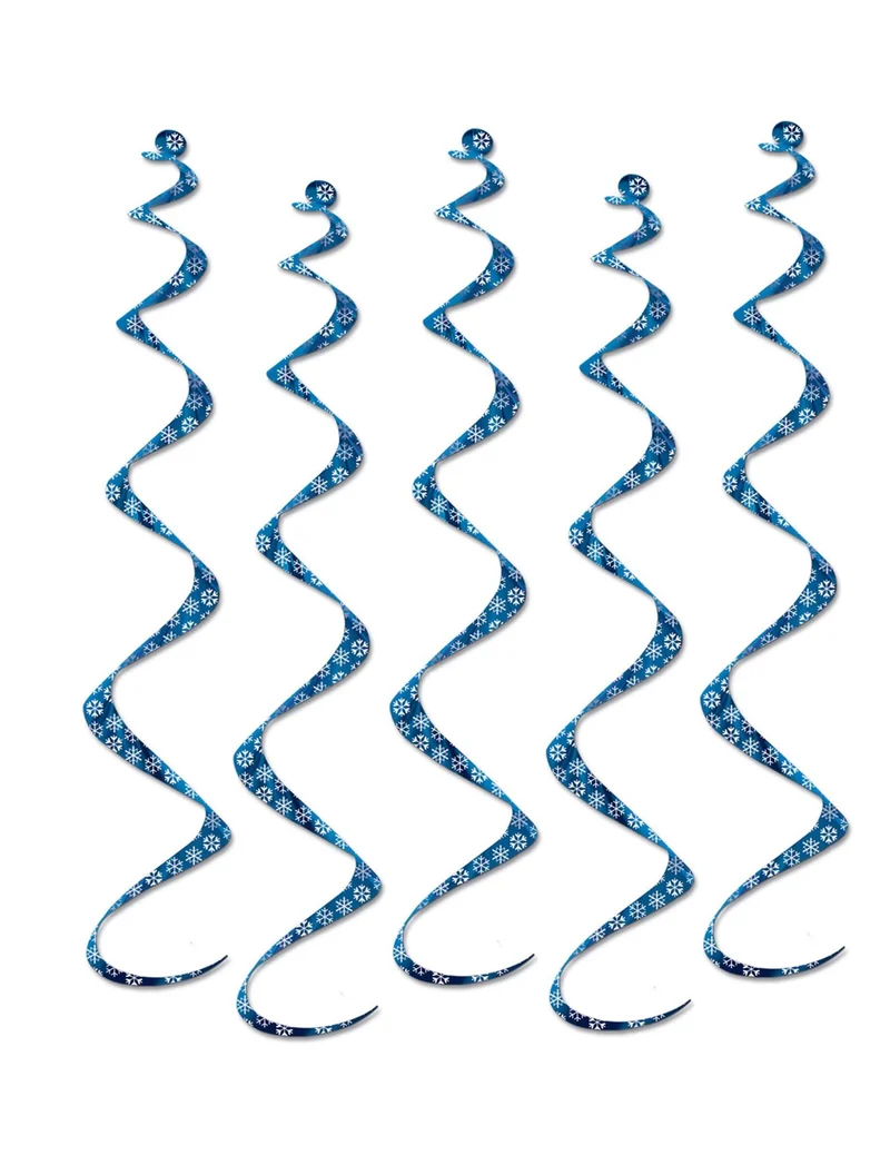 5 spiralförmige Schneeflocken-Hänger blau und weiß 60 cm für Weihnachten