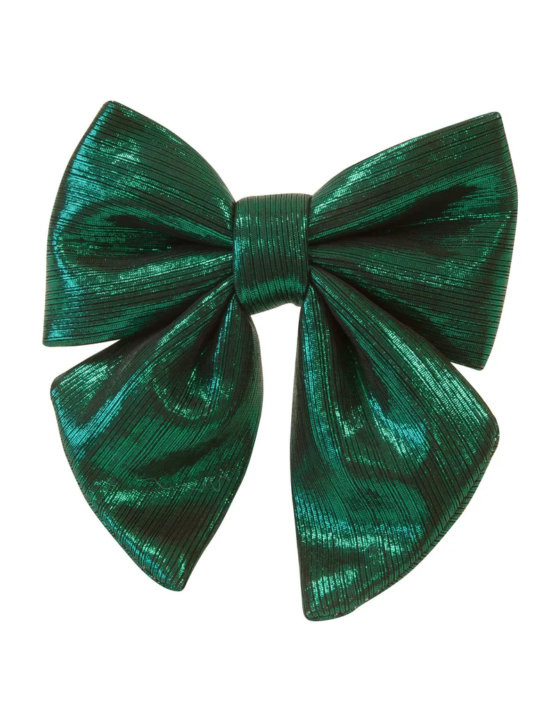 Dunkelgrüne Metallic-Stoffschleife 15 cm für Weihnachtsdekoration