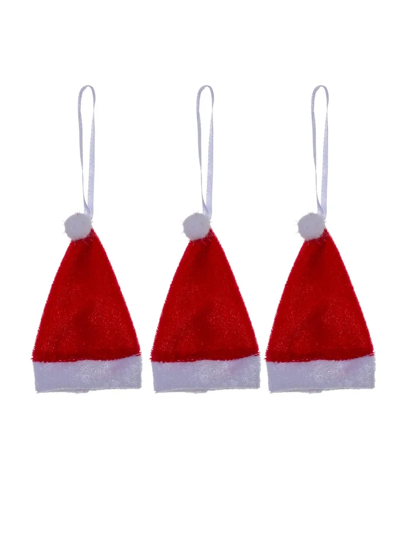 3 rote und weiße Weihnachtsmützen-Anhänger 10 cm