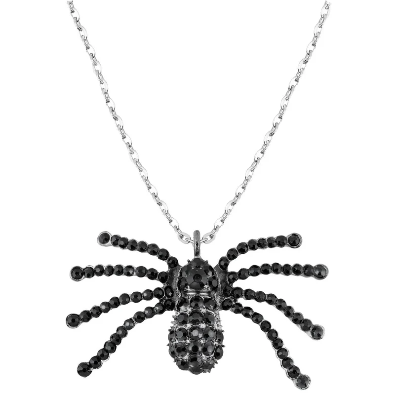 Halloween Halskette Schwarze Spinne mit Diamanten