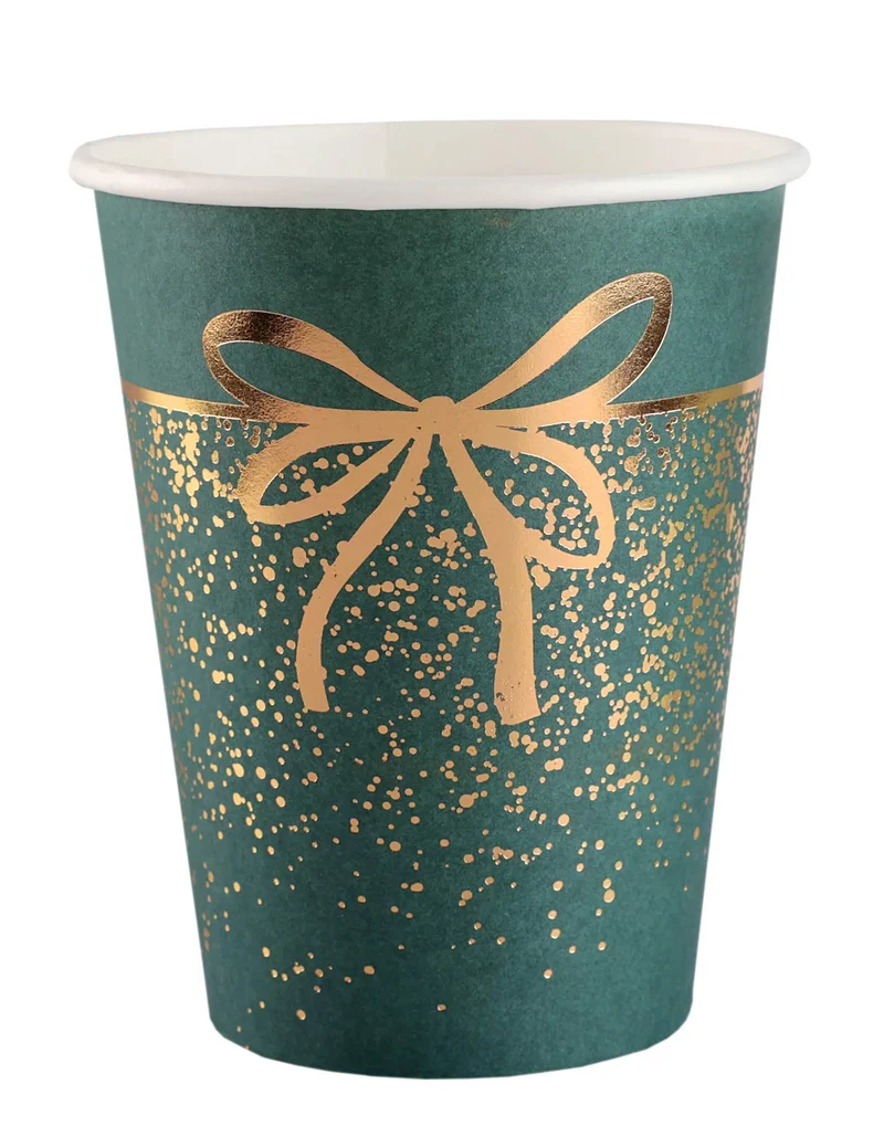 10 grüne und goldene Weihnachtspapierbecher 27 cl festliches Design